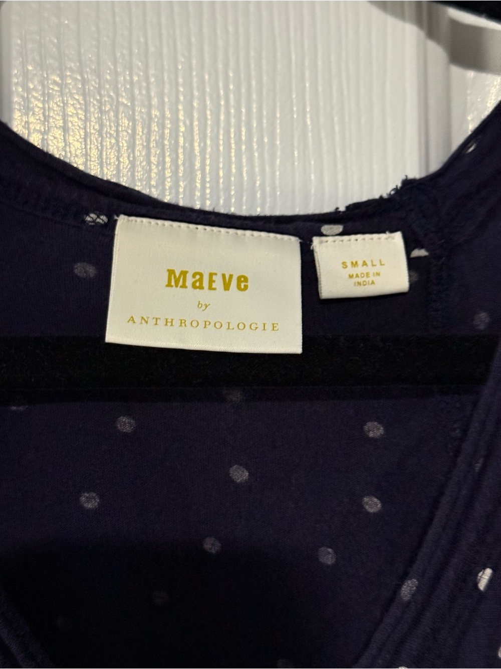 Anthropologie Navy Polka Dot Ruffle-Sleeved Tee - Picture 3 of 5
